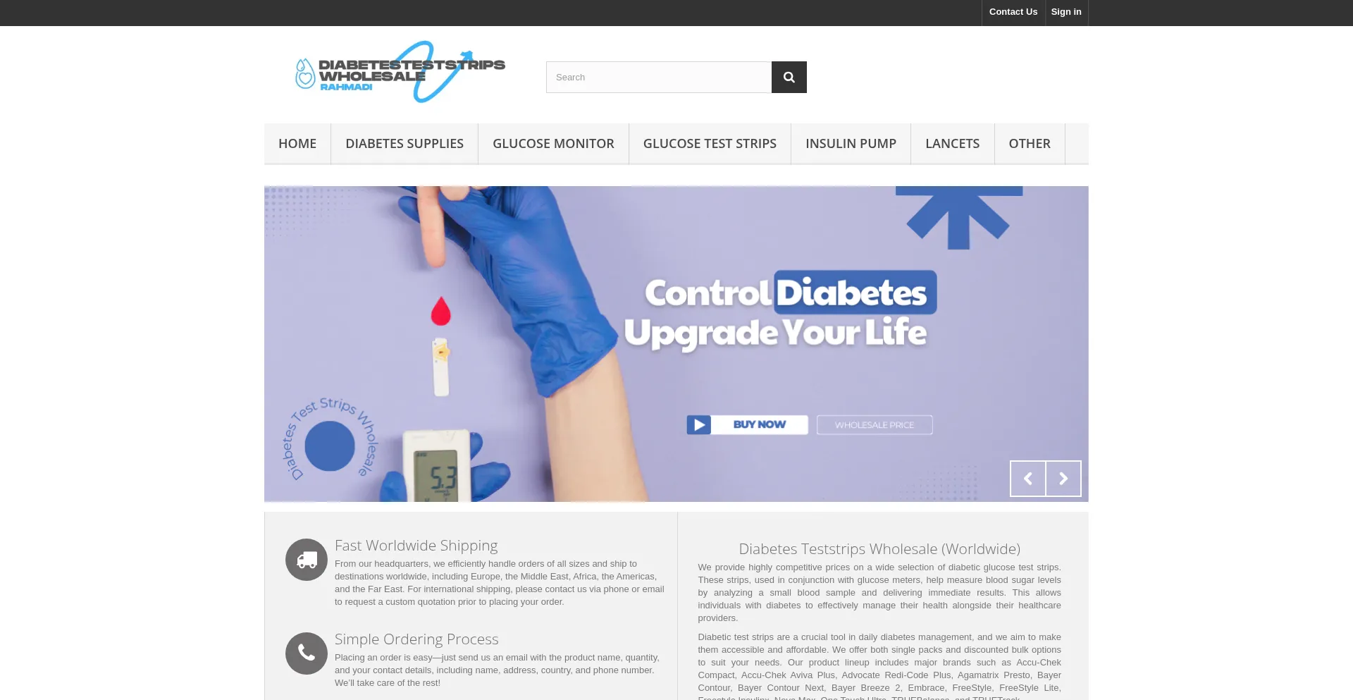 Website screenshot of Diabetesteststripswholesale.com