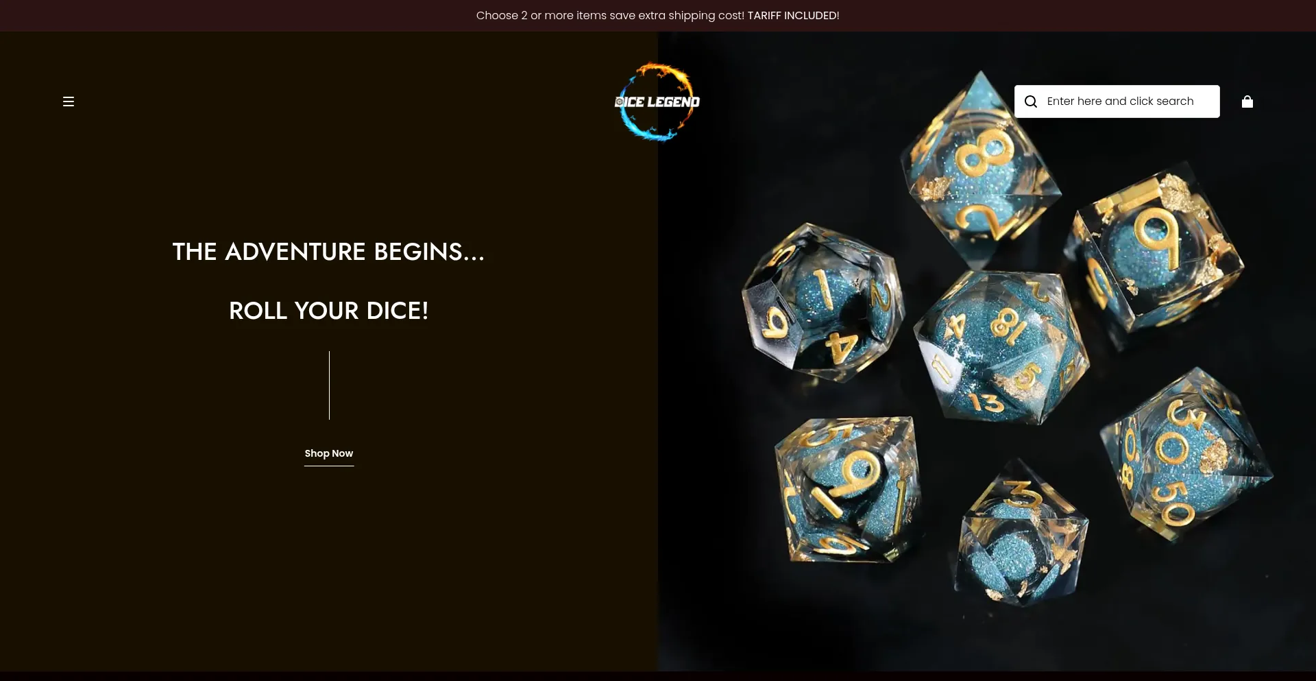 Website screenshot of Dicelegend.com