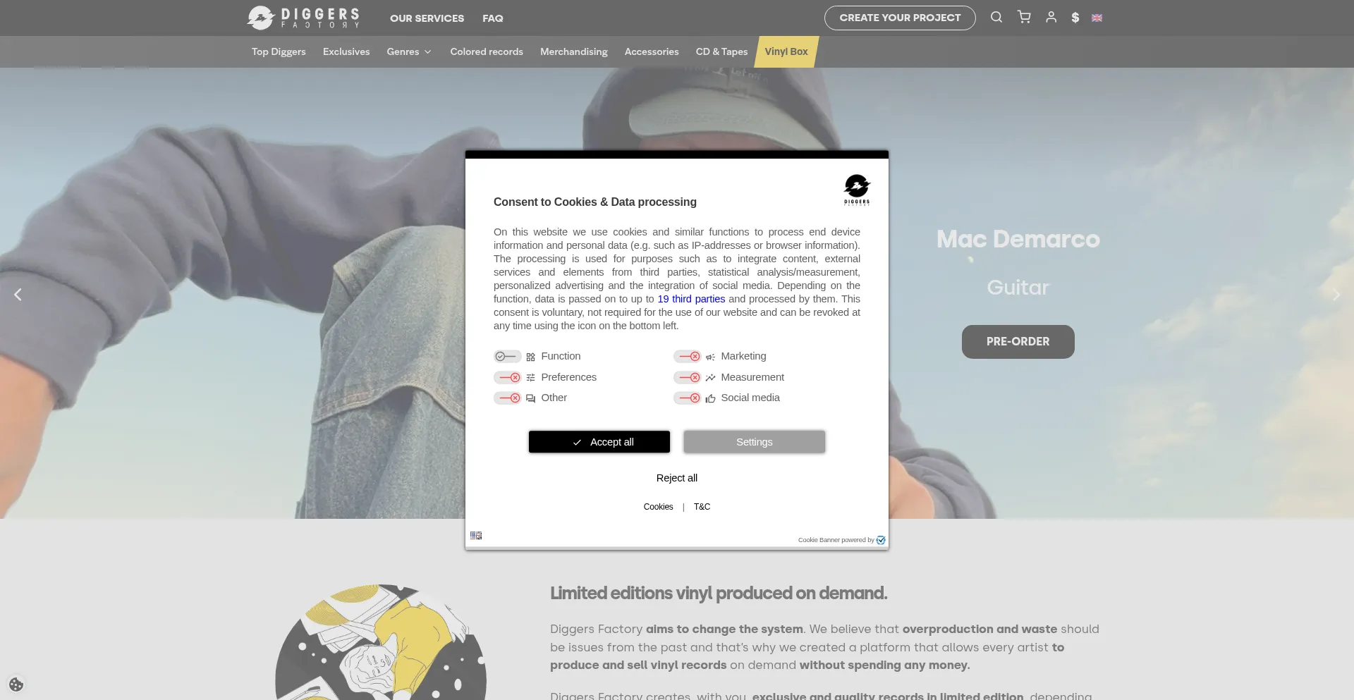 Website screenshot of Diggersfactory.com