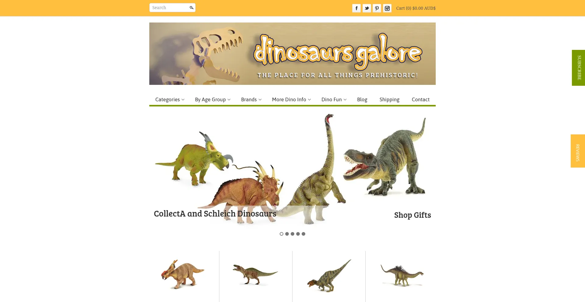 Website screenshot of Dinosaursgalore.com.au