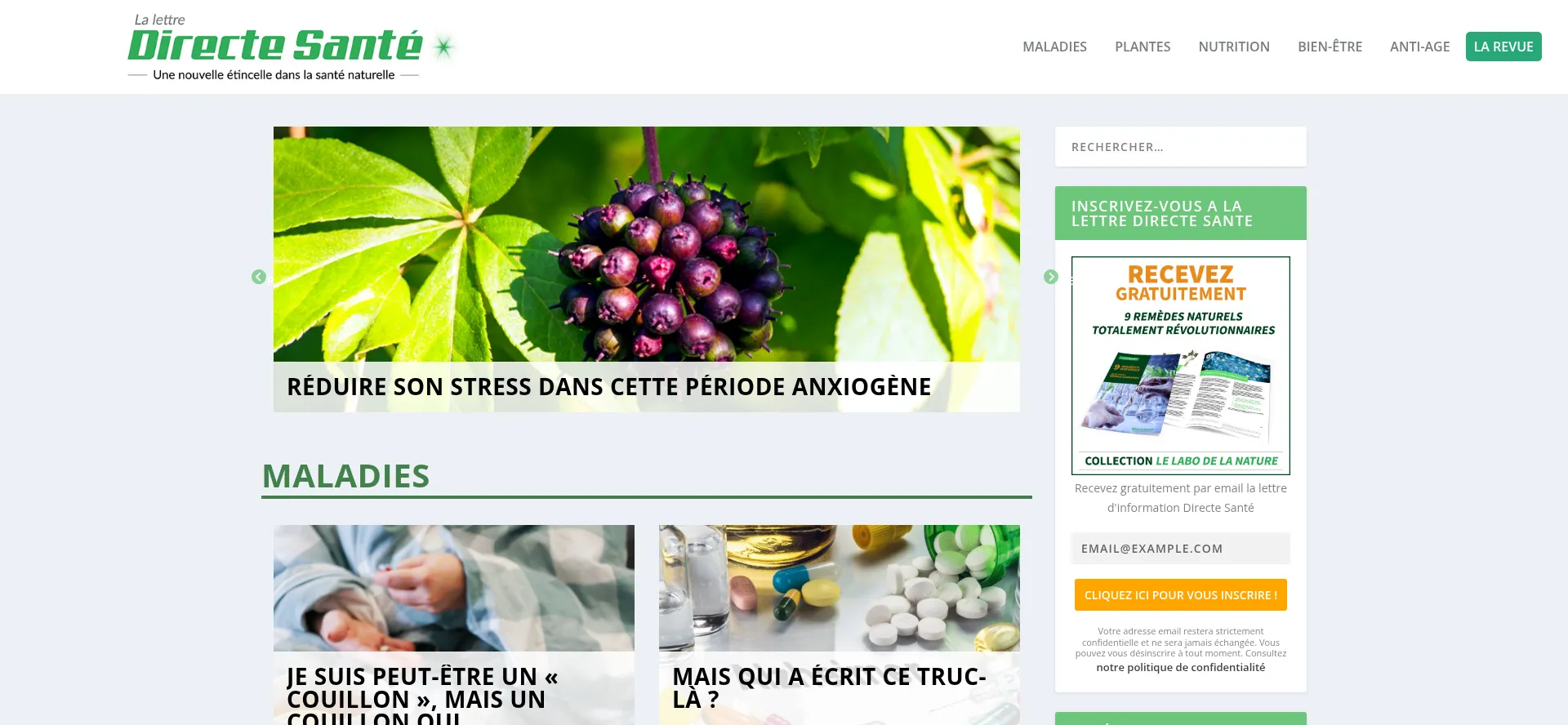 Website screenshot of Directe-sante.com