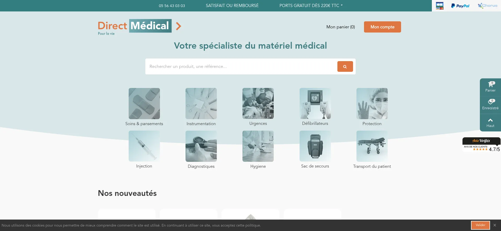 Website screenshot of Directmedical.fr