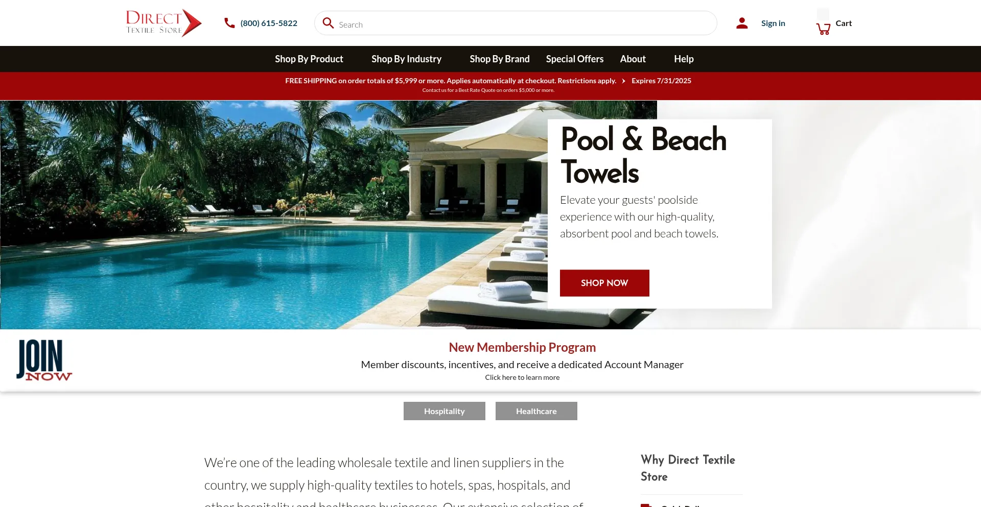 Website screenshot of Directtextilestore.com