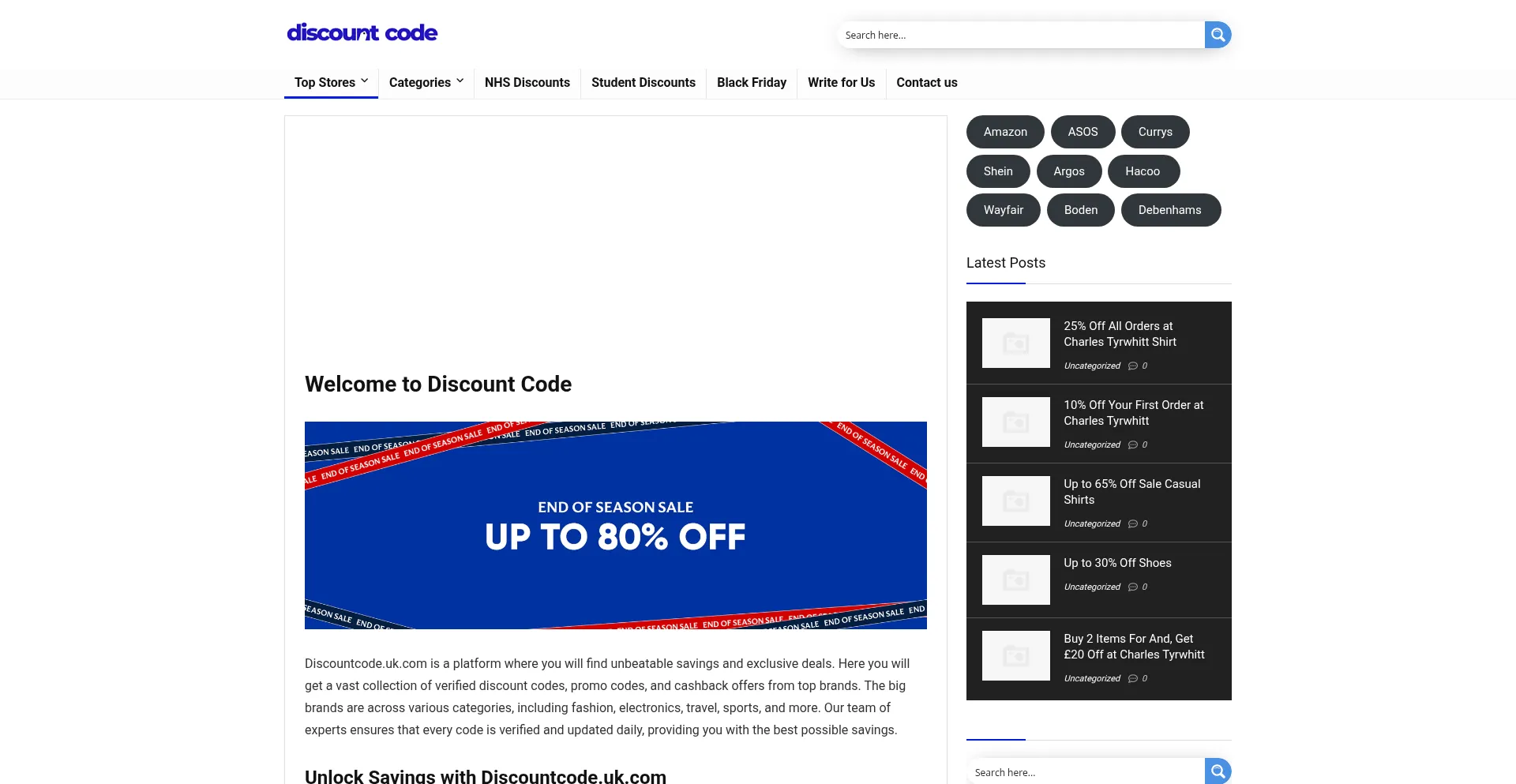 Website screenshot of Discountcode.uk.com