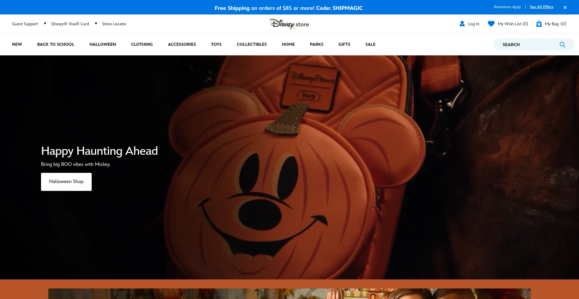Website screenshot of Disneystore.com