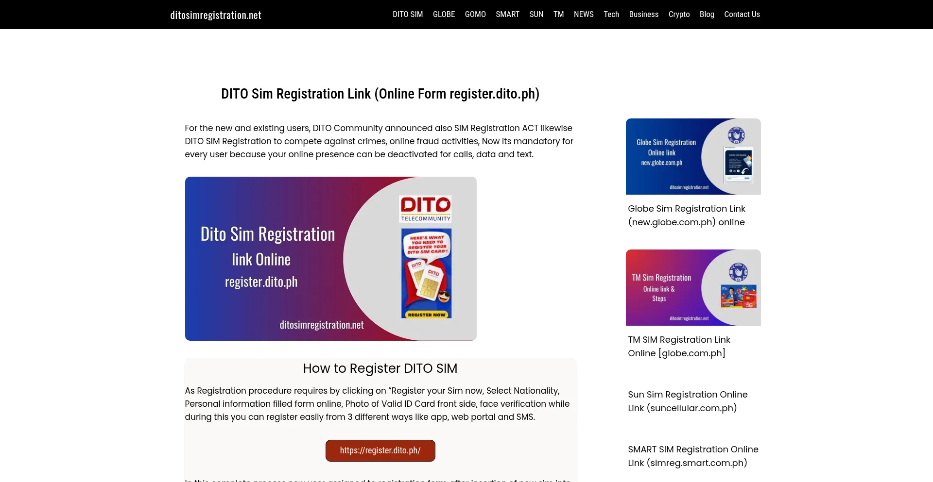 Ditosimregistration.net Screenshot