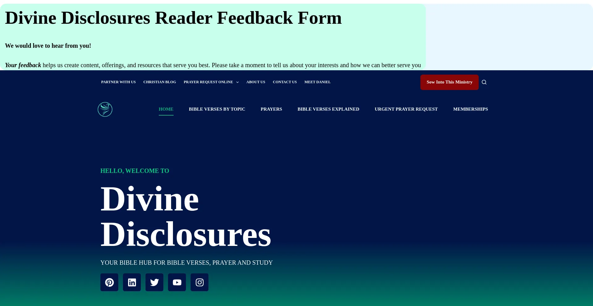 Website screenshot of Divinedisclosures.com