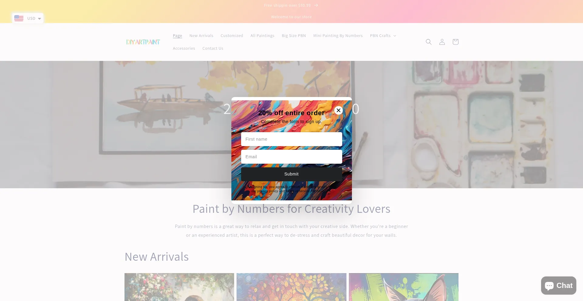 Website screenshot of Diyartpaint.com