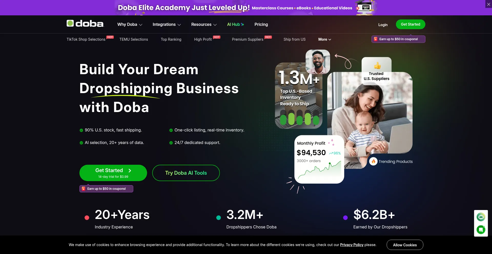 Website screenshot of Doba.com