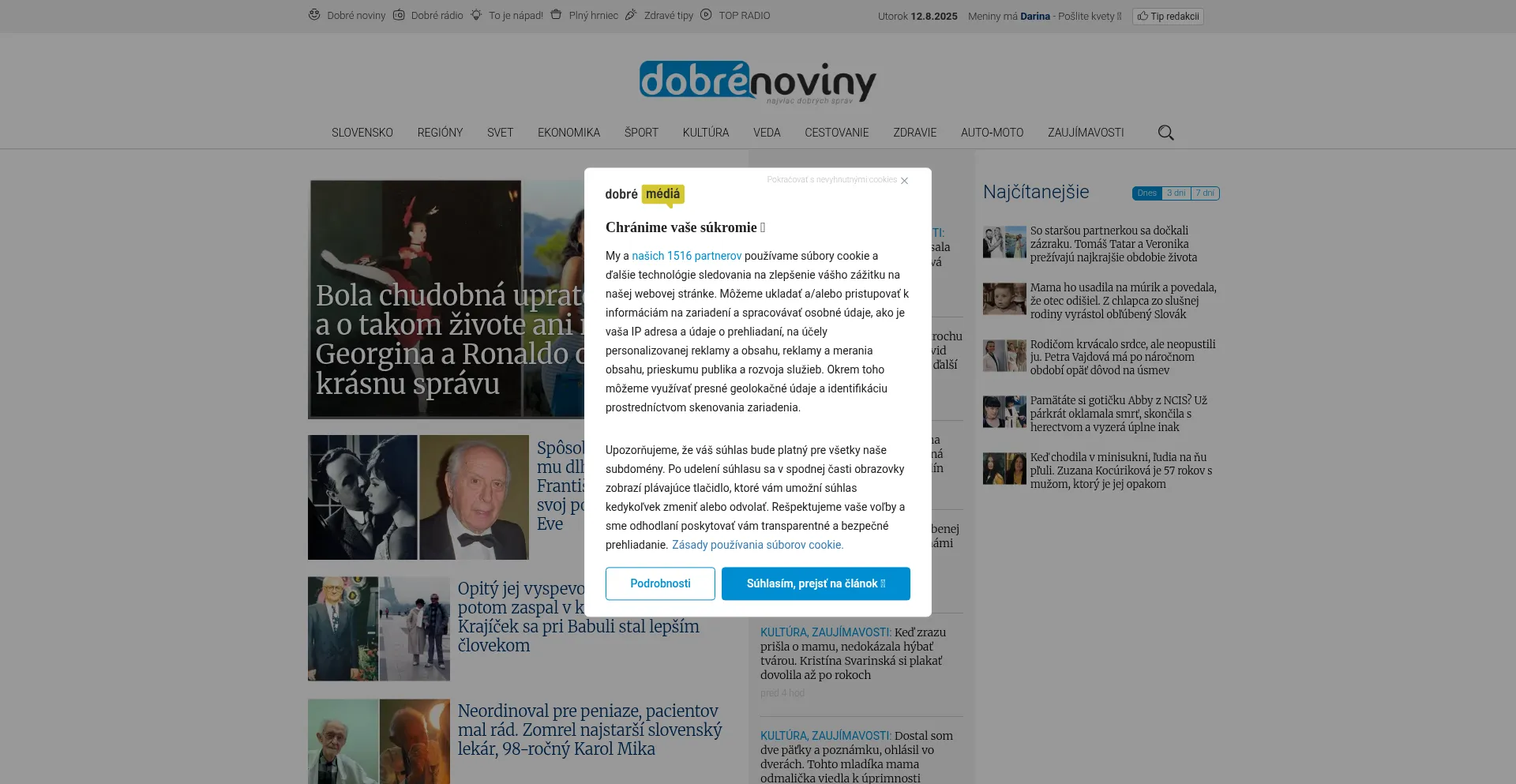 Website screenshot of Dobrenoviny.sk