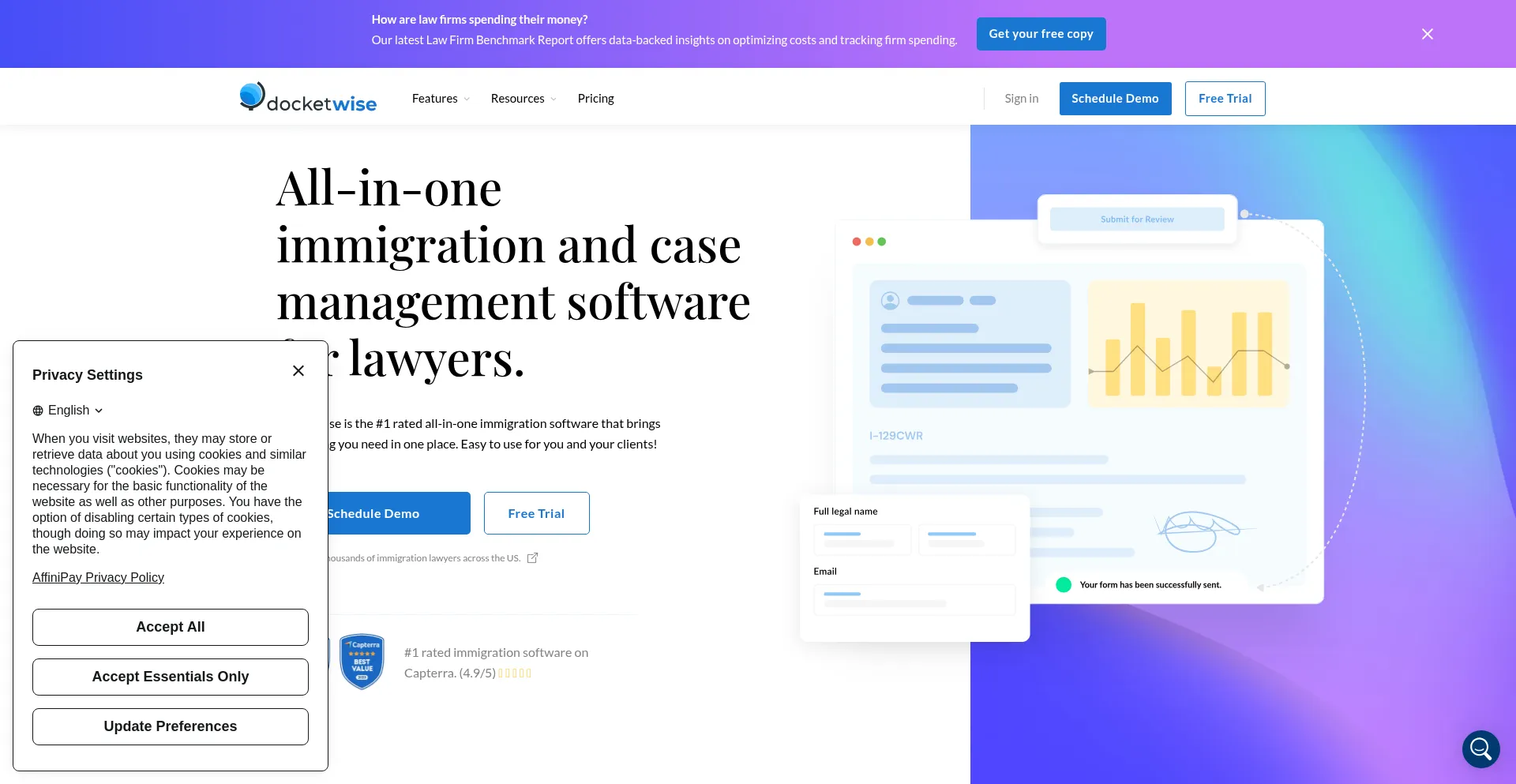 Website screenshot of Docketwise.com
