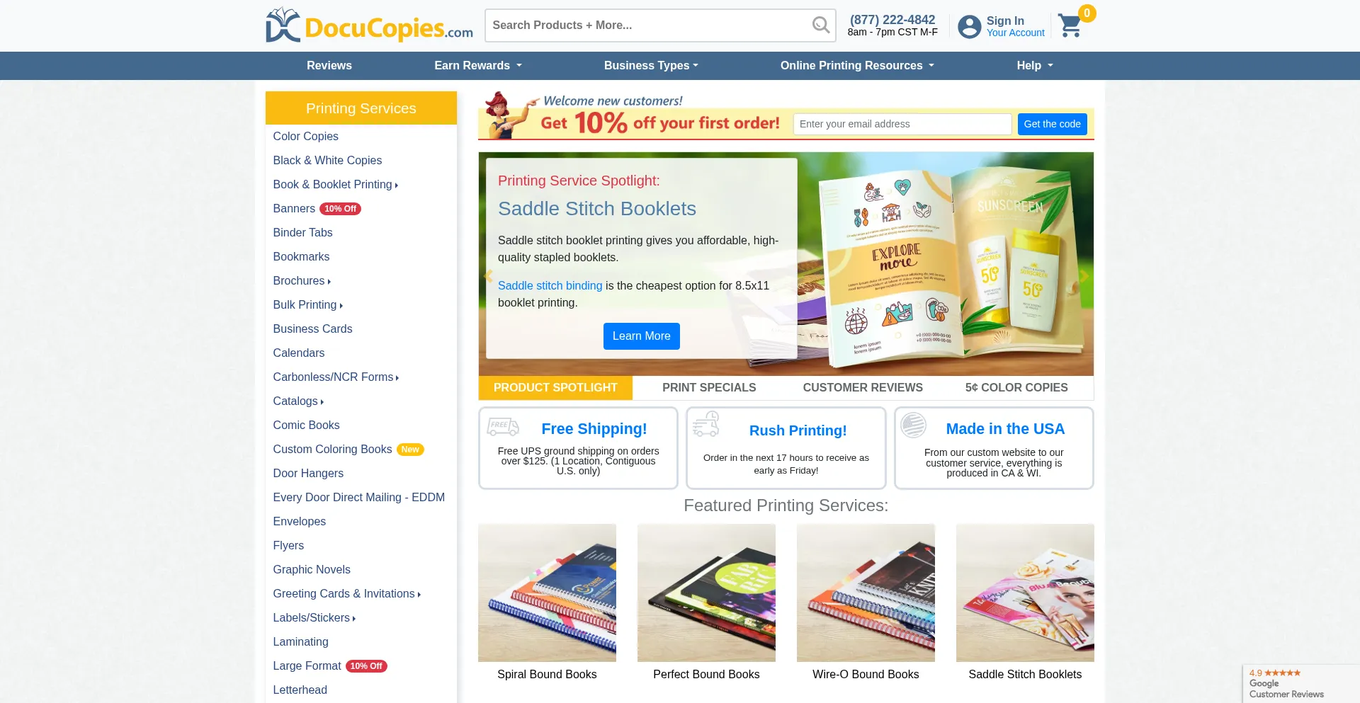 Website screenshot of Docucopies.com