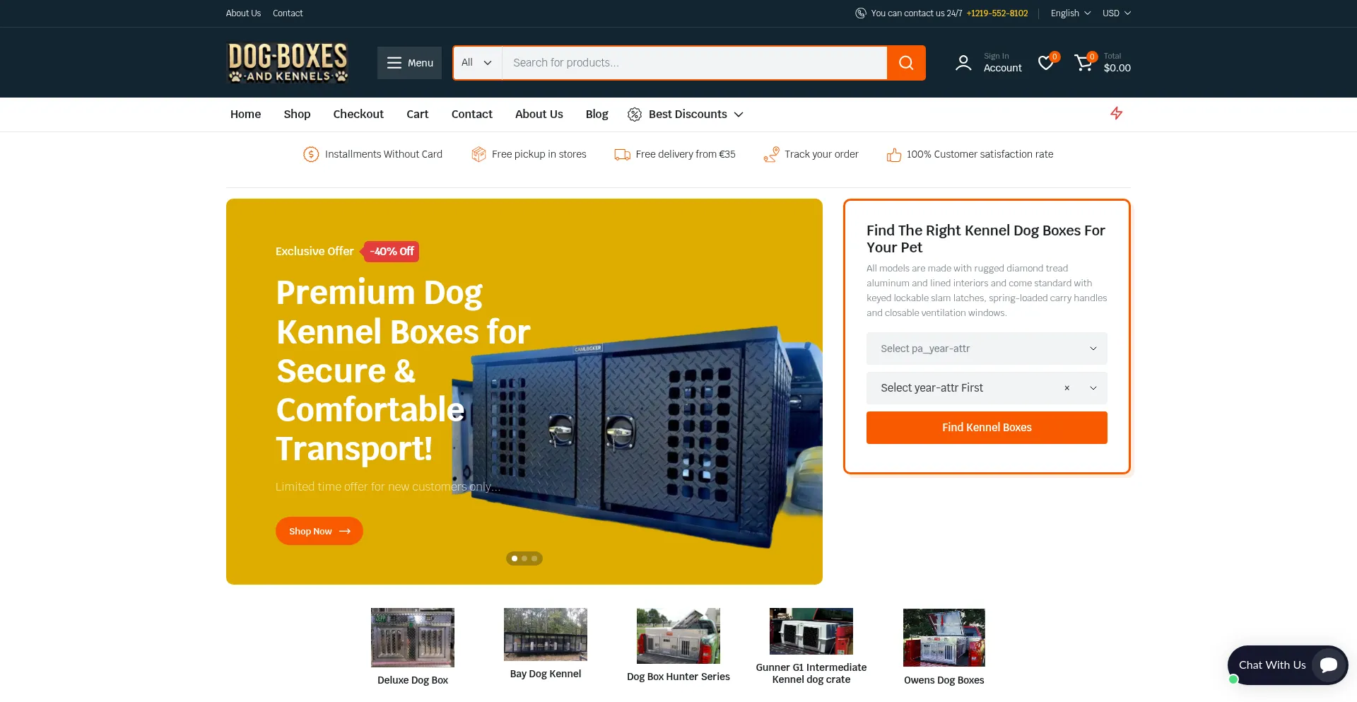 Website screenshot of Dogboxesandkennels.com