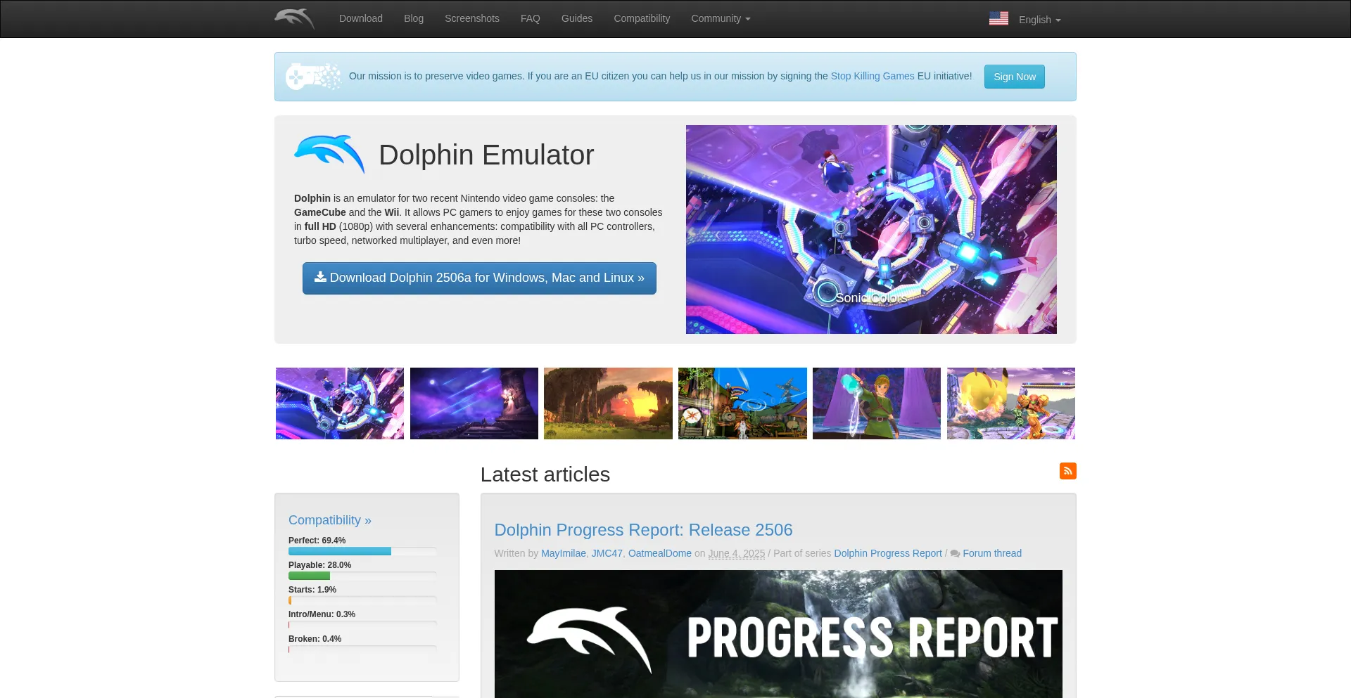 Website screenshot of Dolphin-emu.org