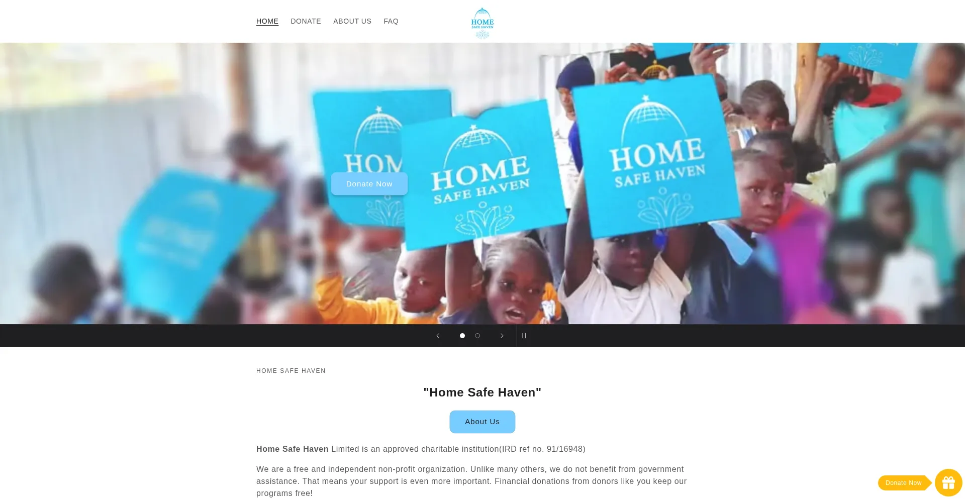Website screenshot of Donatetosafehaven.org