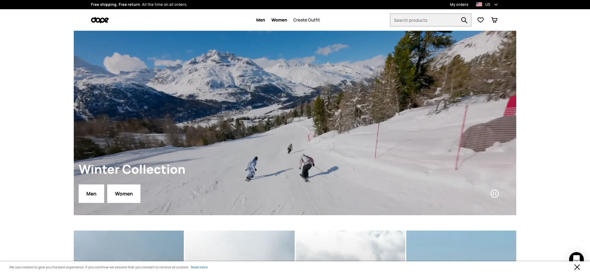 Website screenshot of Dopesnow.com