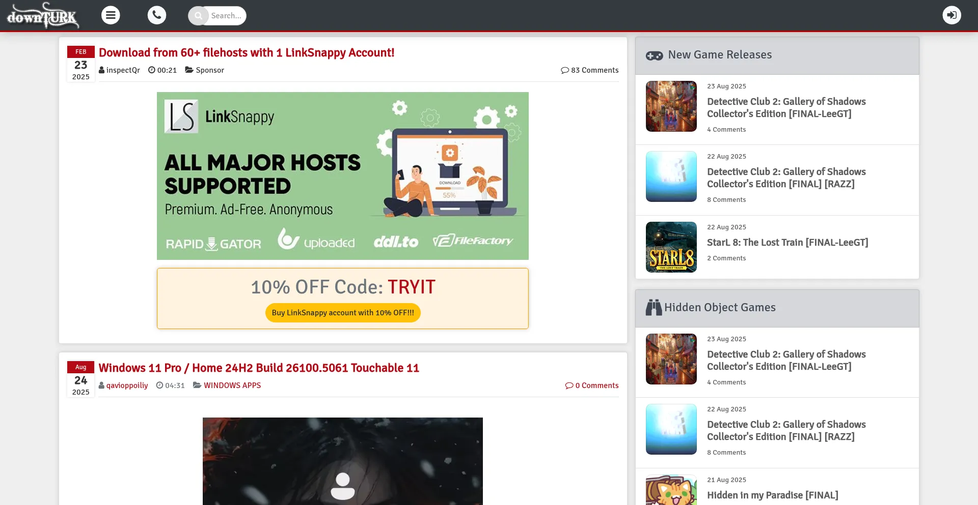 Website screenshot of Downturk.net