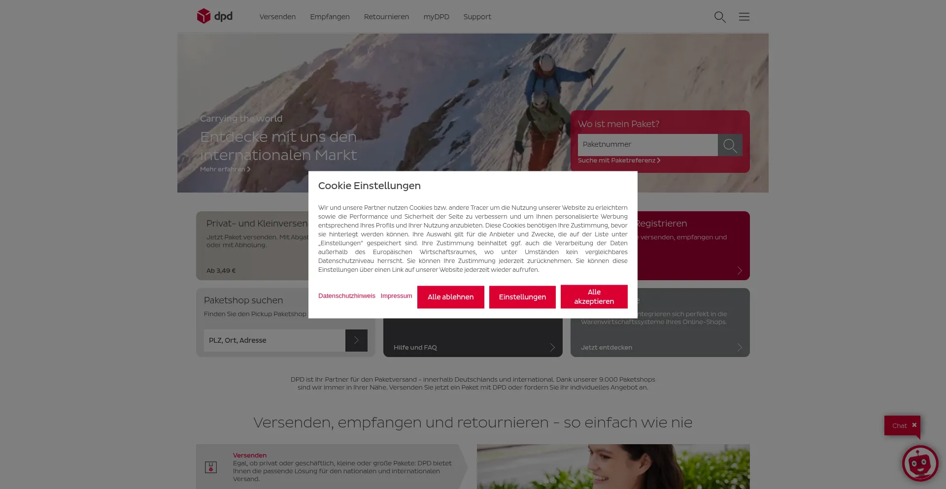 Website screenshot of Dpd.de