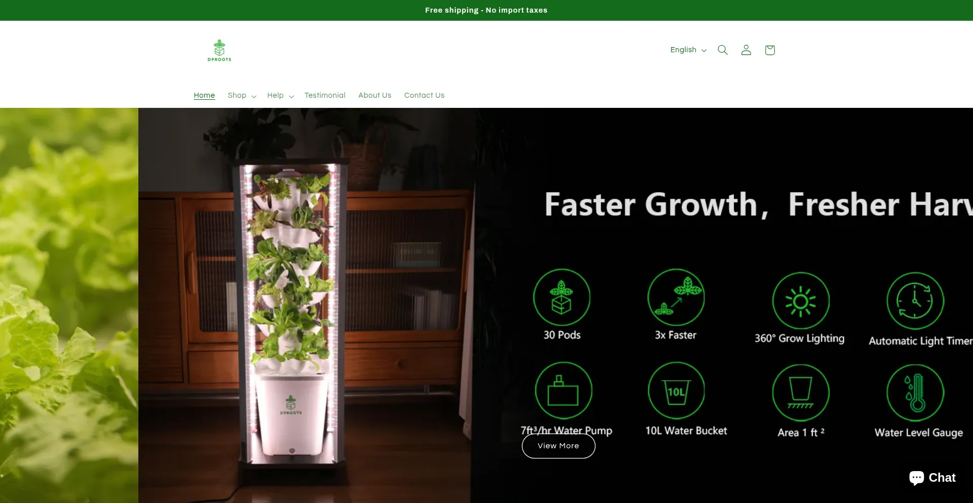 Website screenshot of Dprootsgarden.com