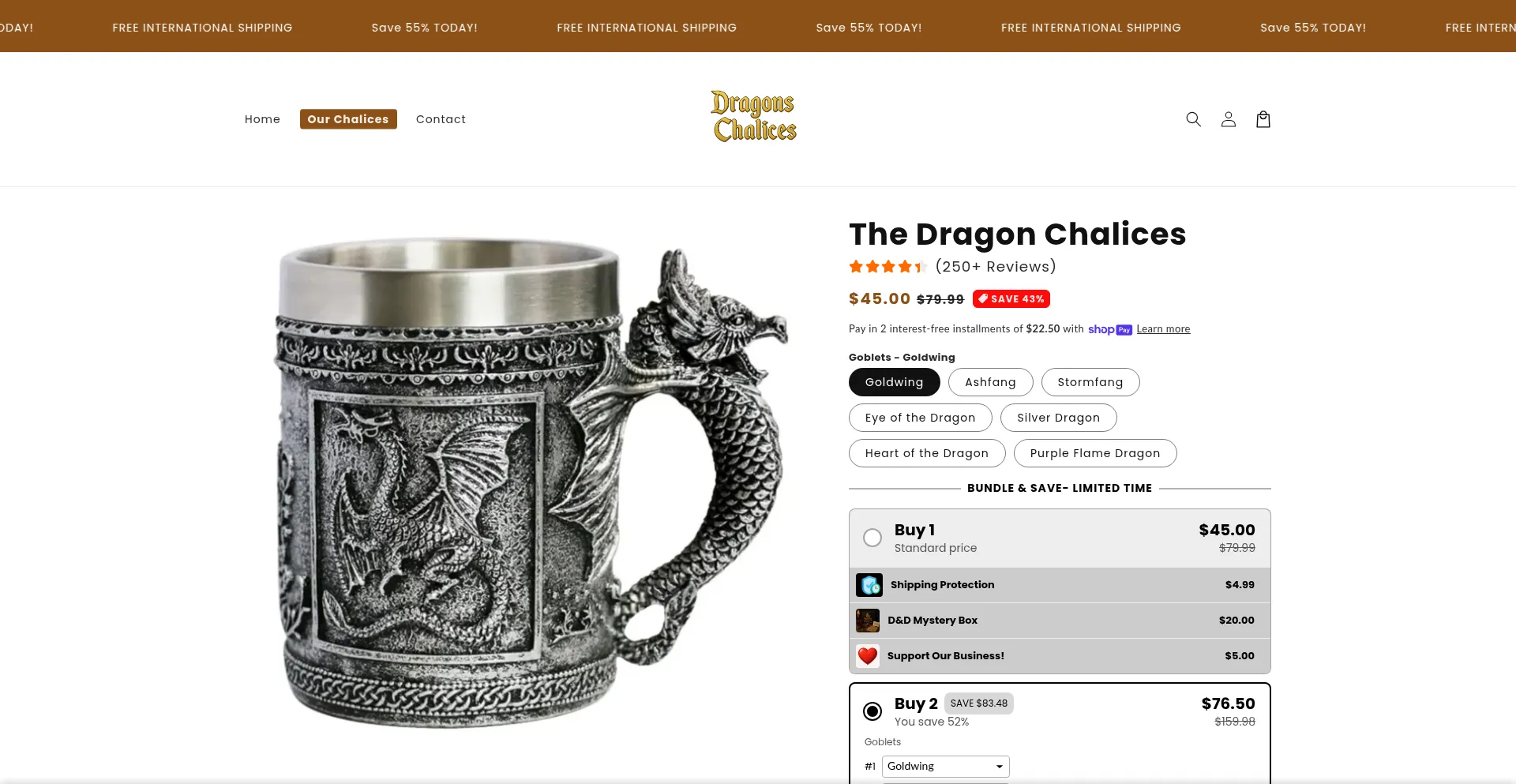 Website screenshot of Dragonschalice.com