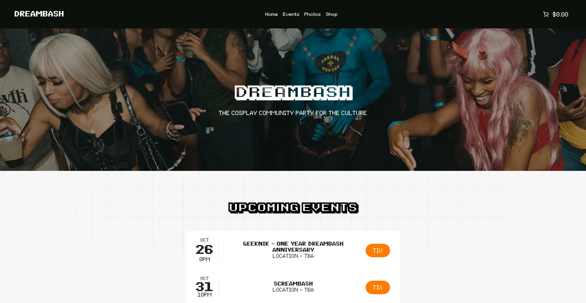 Website screenshot of Dreambashworld.com