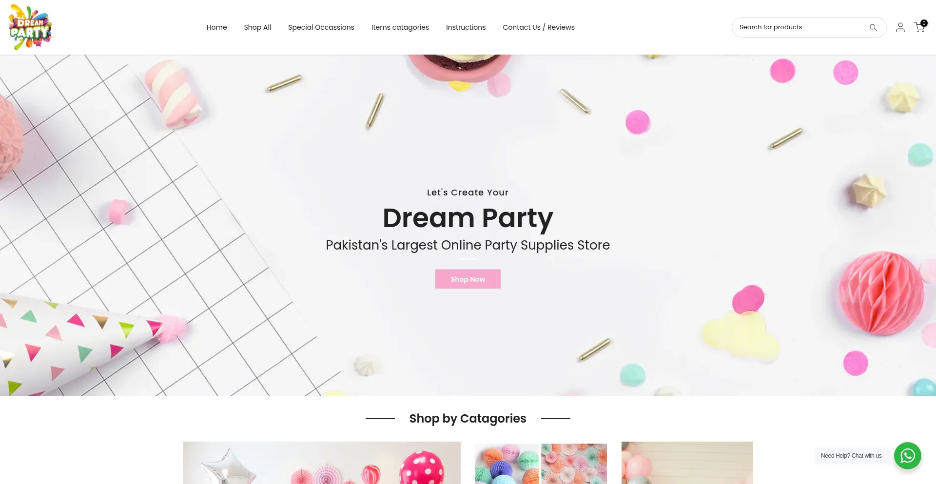 Website screenshot of Dreamparty.pk