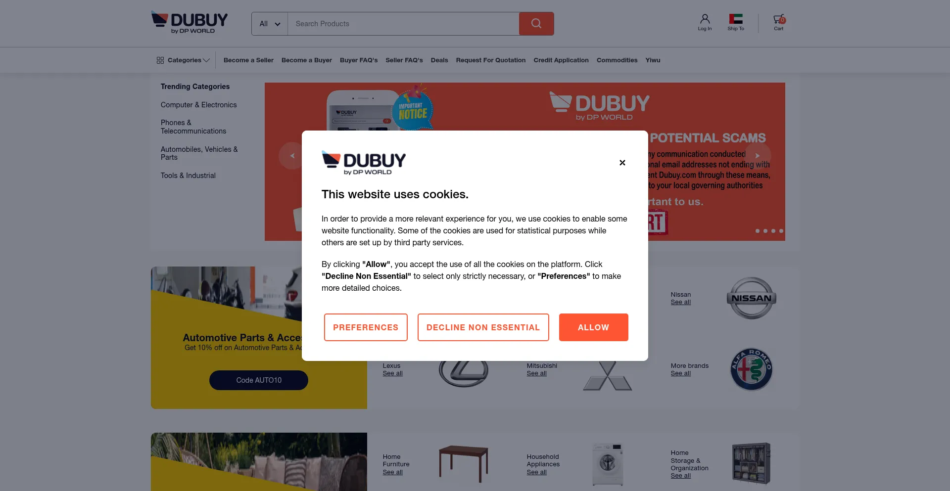 Website screenshot of Dubuy.com