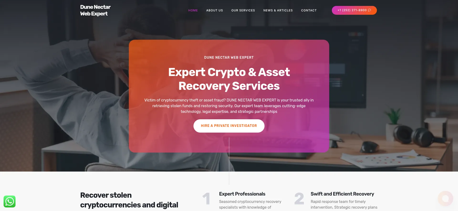 Website screenshot of Dunenectarwebexpert.com