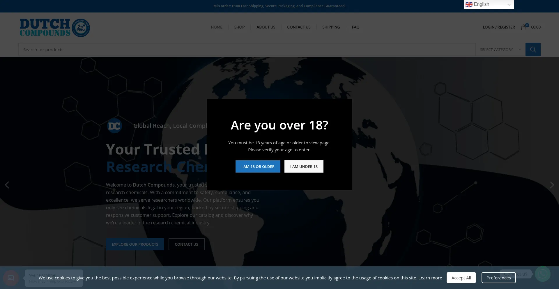 Website screenshot of Dutchcompounds.com