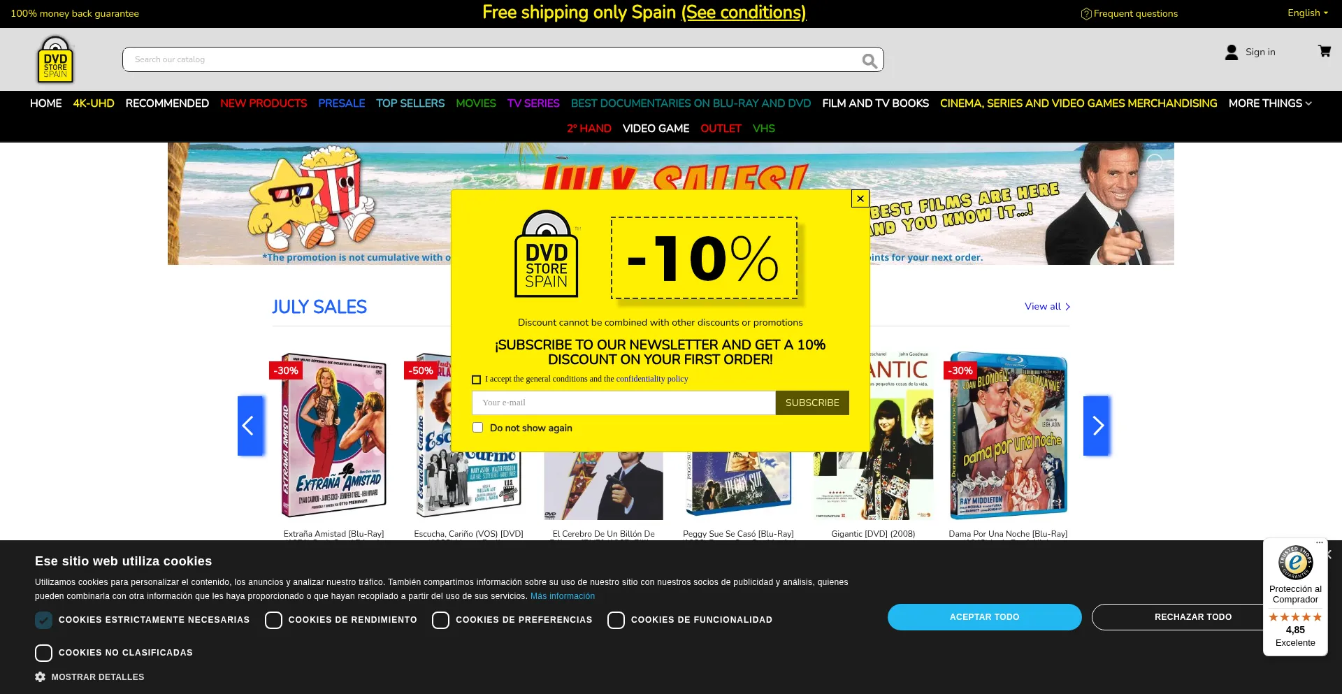 Website screenshot of Dvdstorespain.es