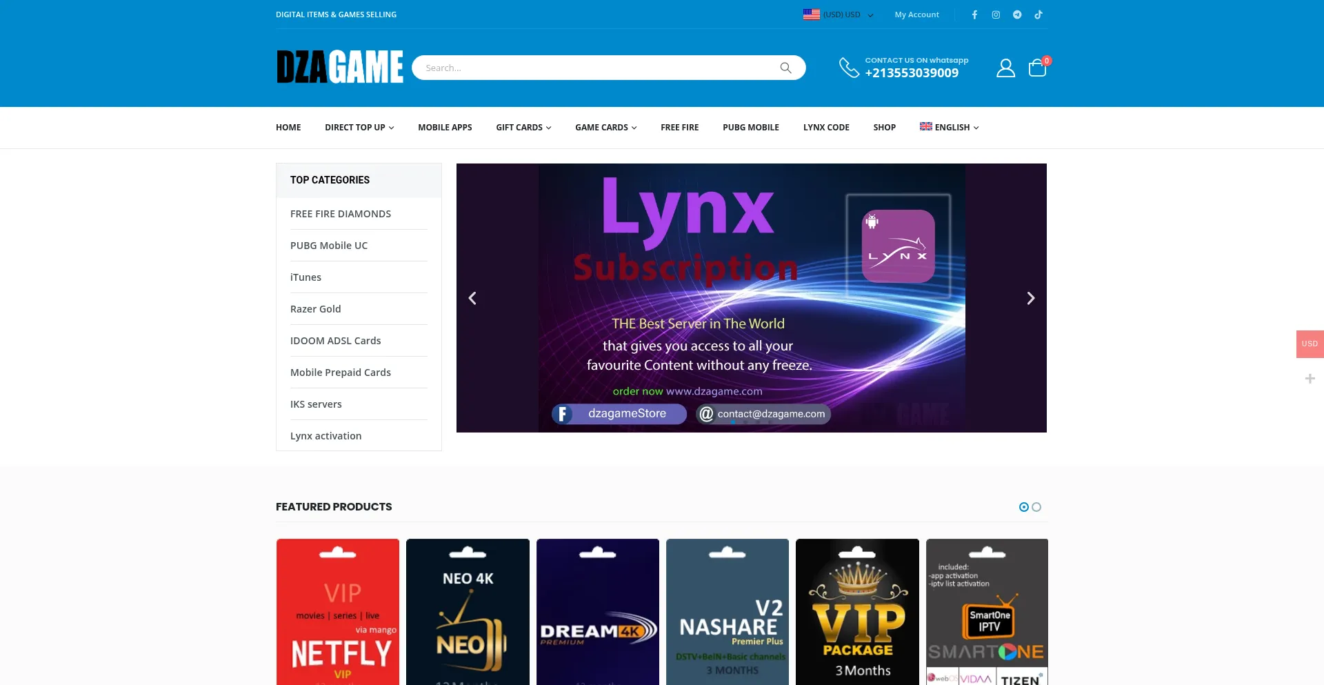 Website screenshot of Dzagame.com