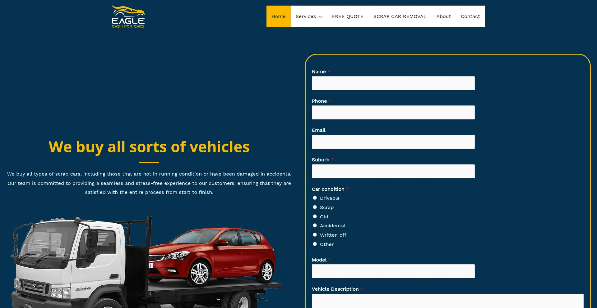 Website screenshot of Eaglecashforcars.com