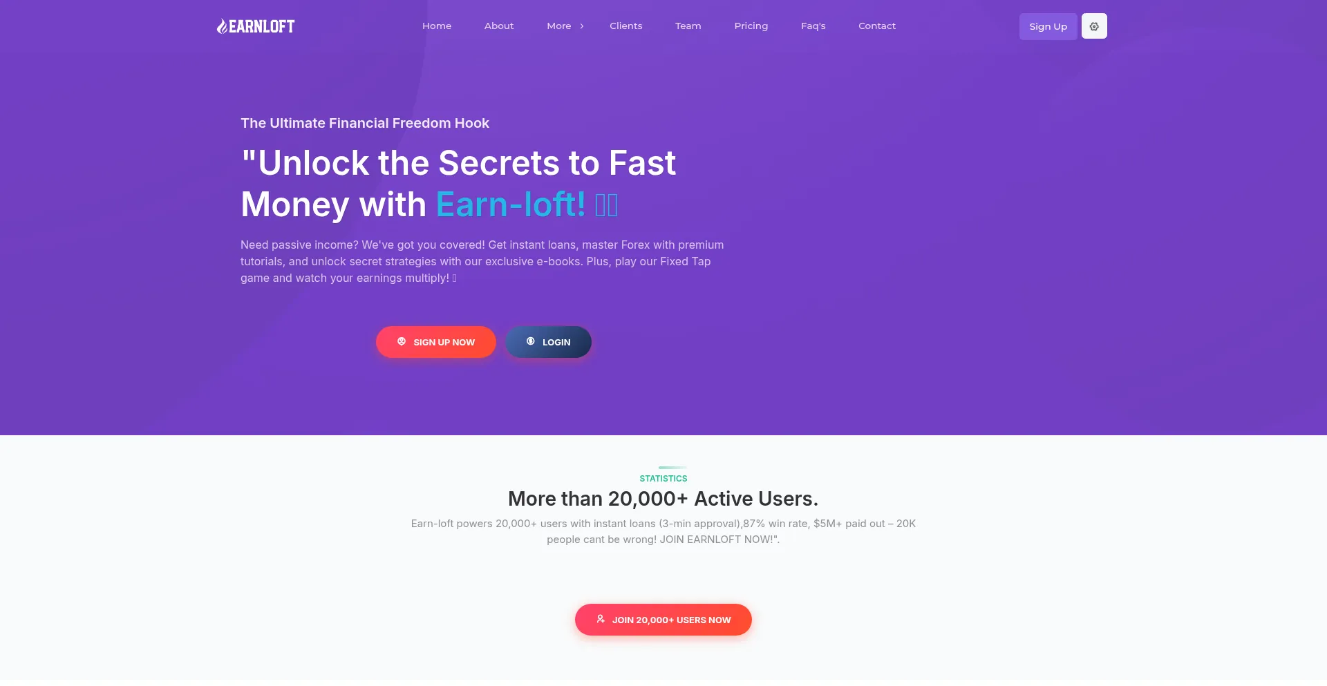 Website screenshot of Earn-loft.site
