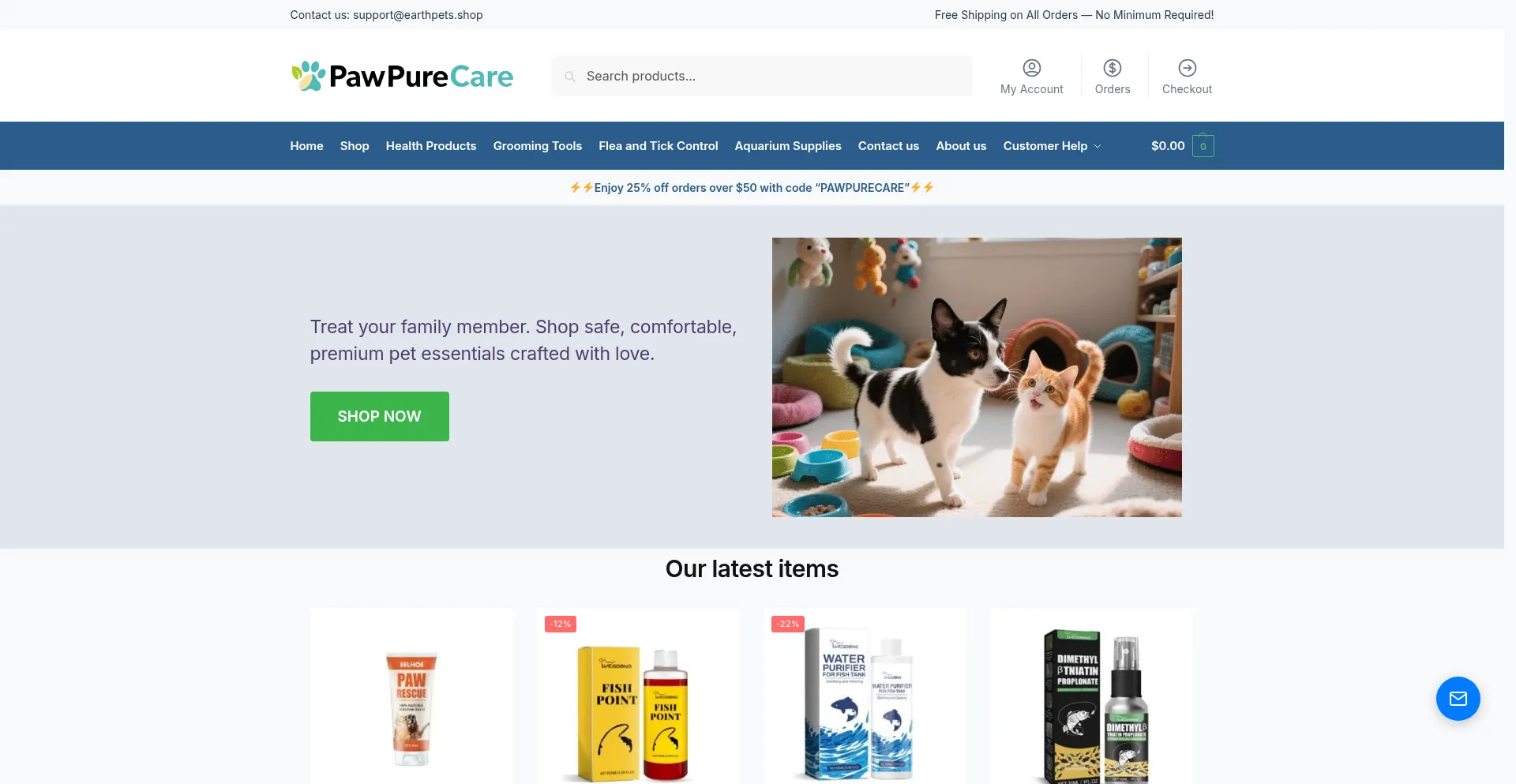 Website screenshot of Earthpets.shop