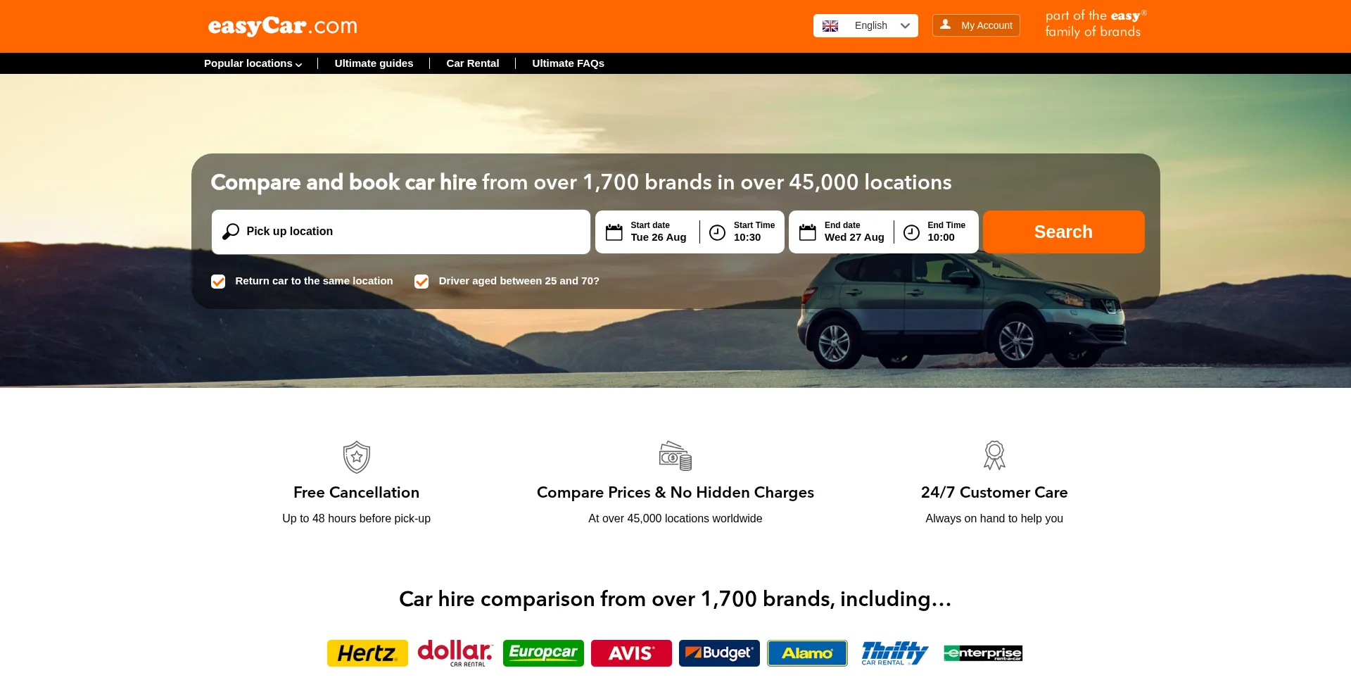 Website screenshot of Easycarrental.com