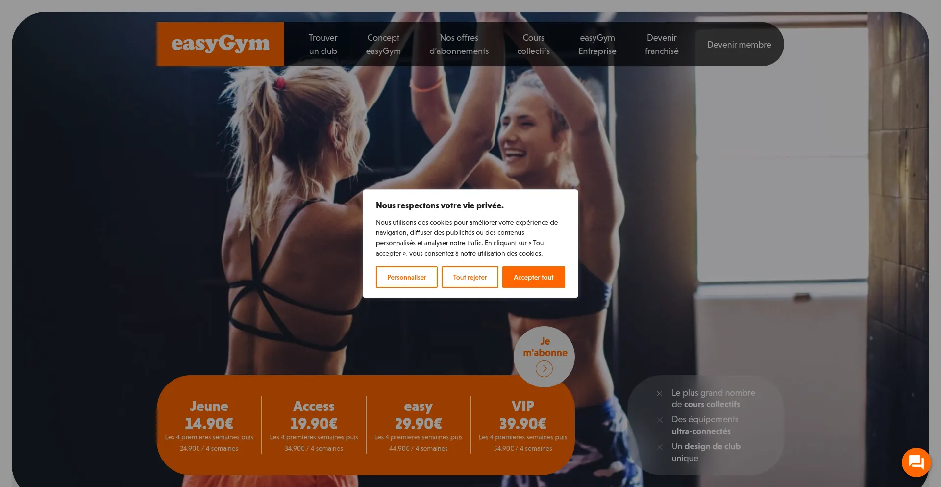 Website screenshot of Easygym.fr