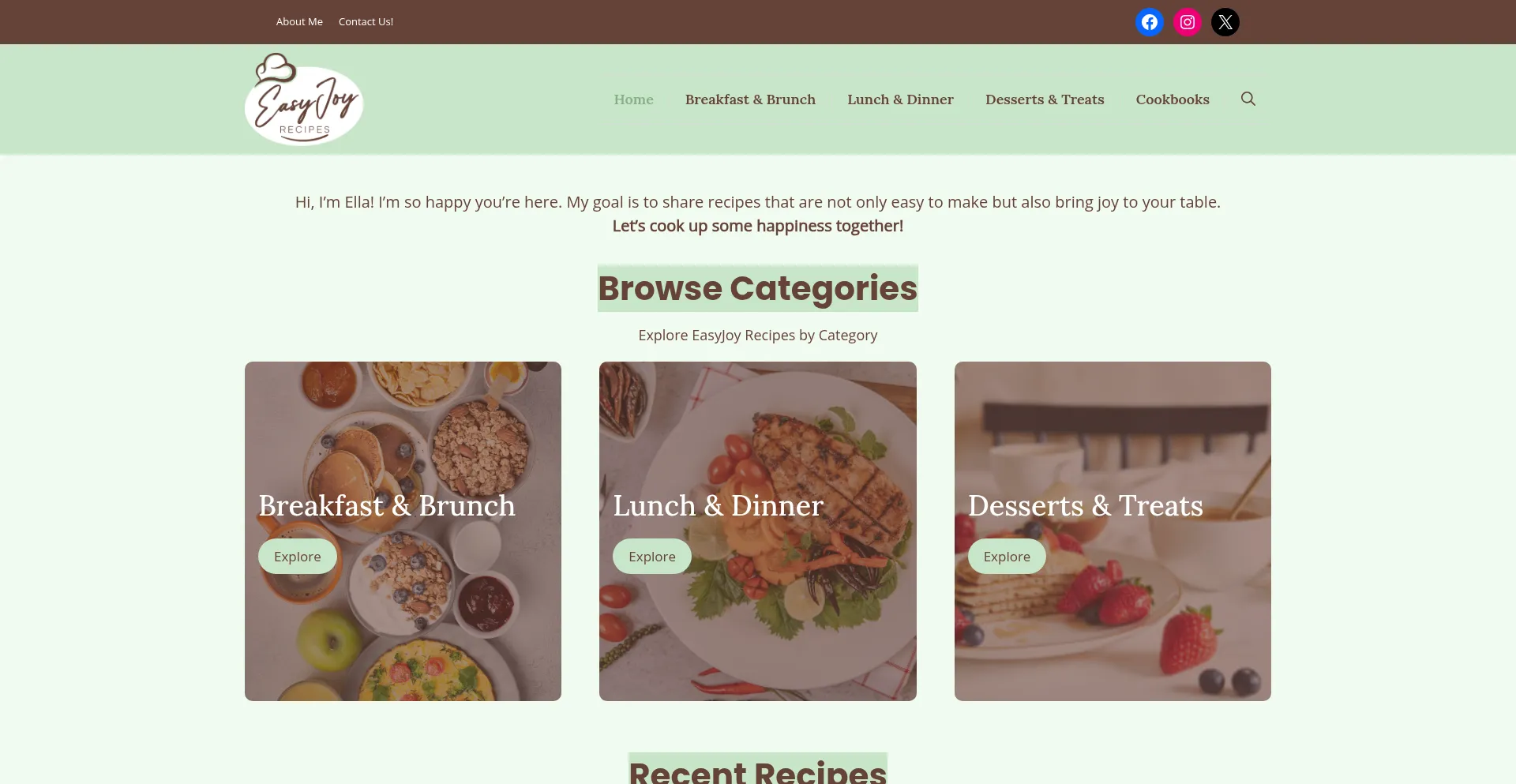 Website screenshot of Easyjoyrecipes.com
