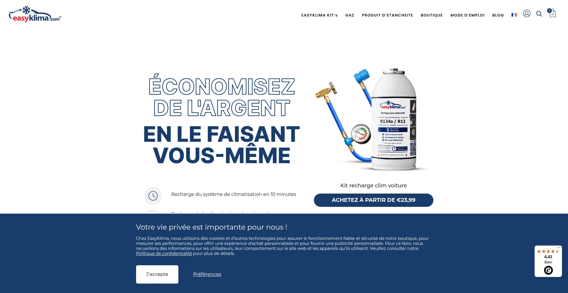 Website screenshot of Easyklima.fr