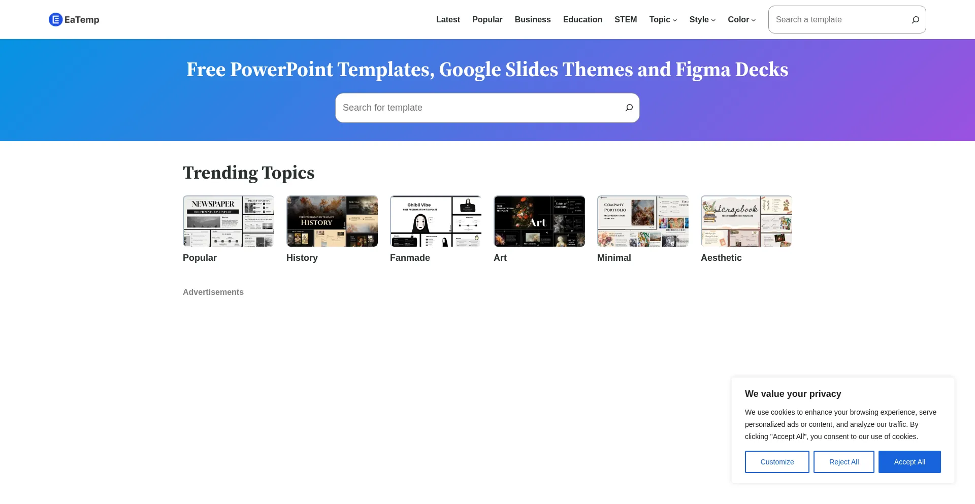 Website screenshot of Eatemp.com