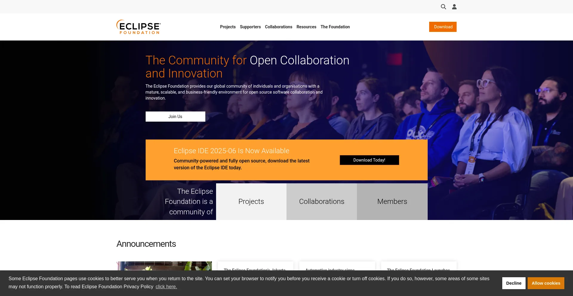 Website screenshot of Eclipse.org