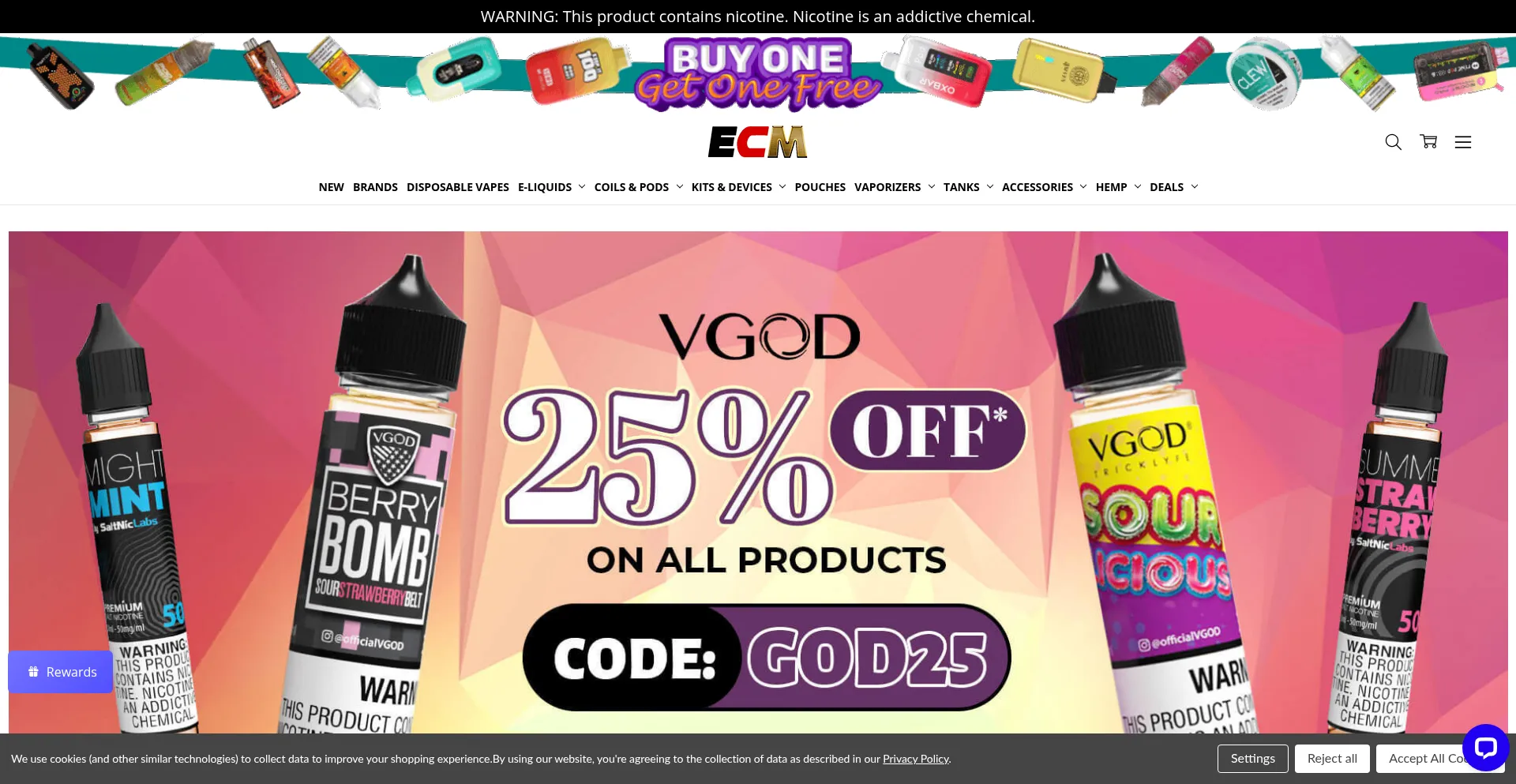 Website screenshot of Ecmvape.com