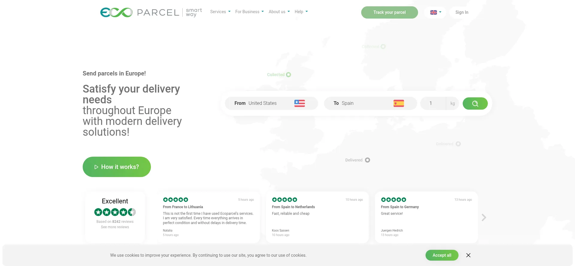 Website screenshot of Ecoparcel.eu