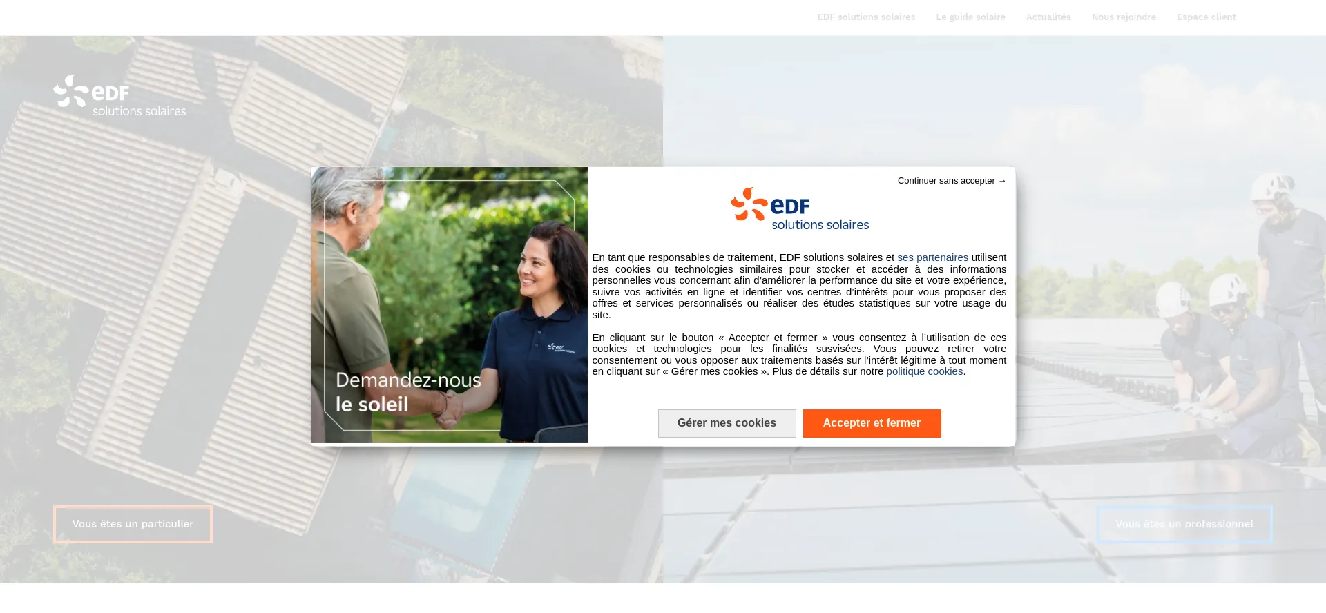 Website screenshot of Edf-solutions-solaires.com