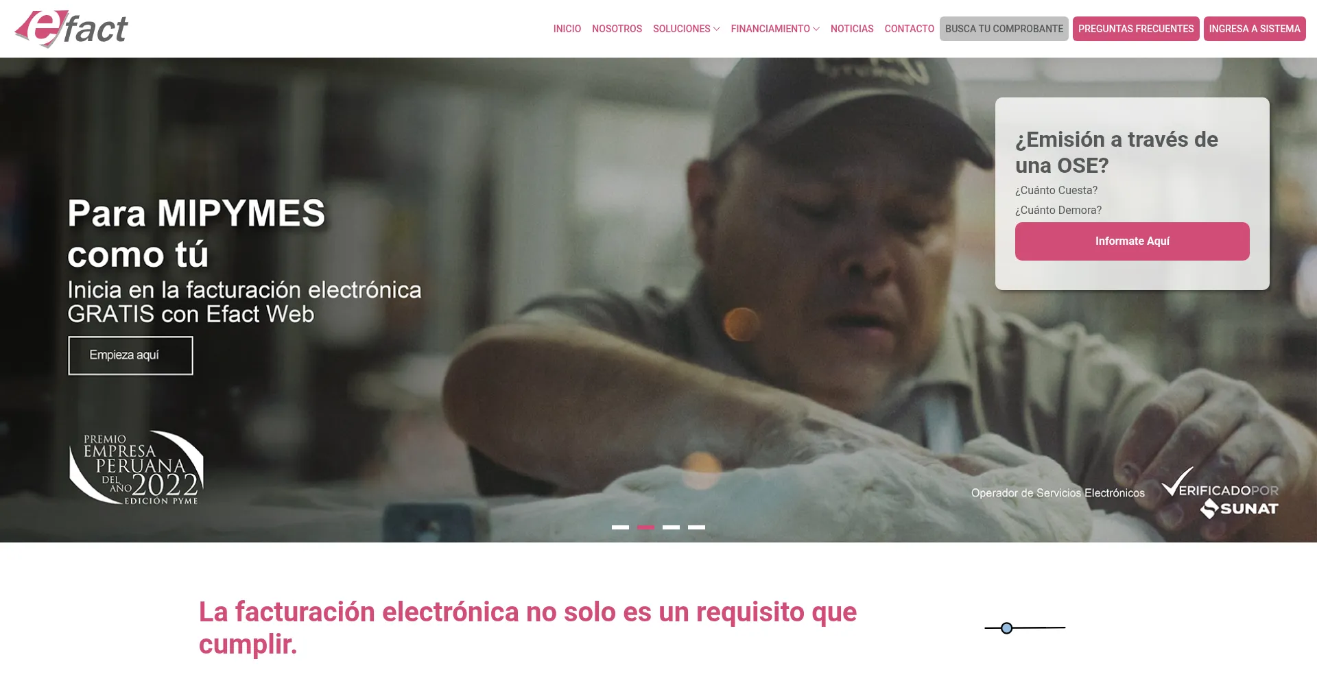 Website screenshot of Efact.pe