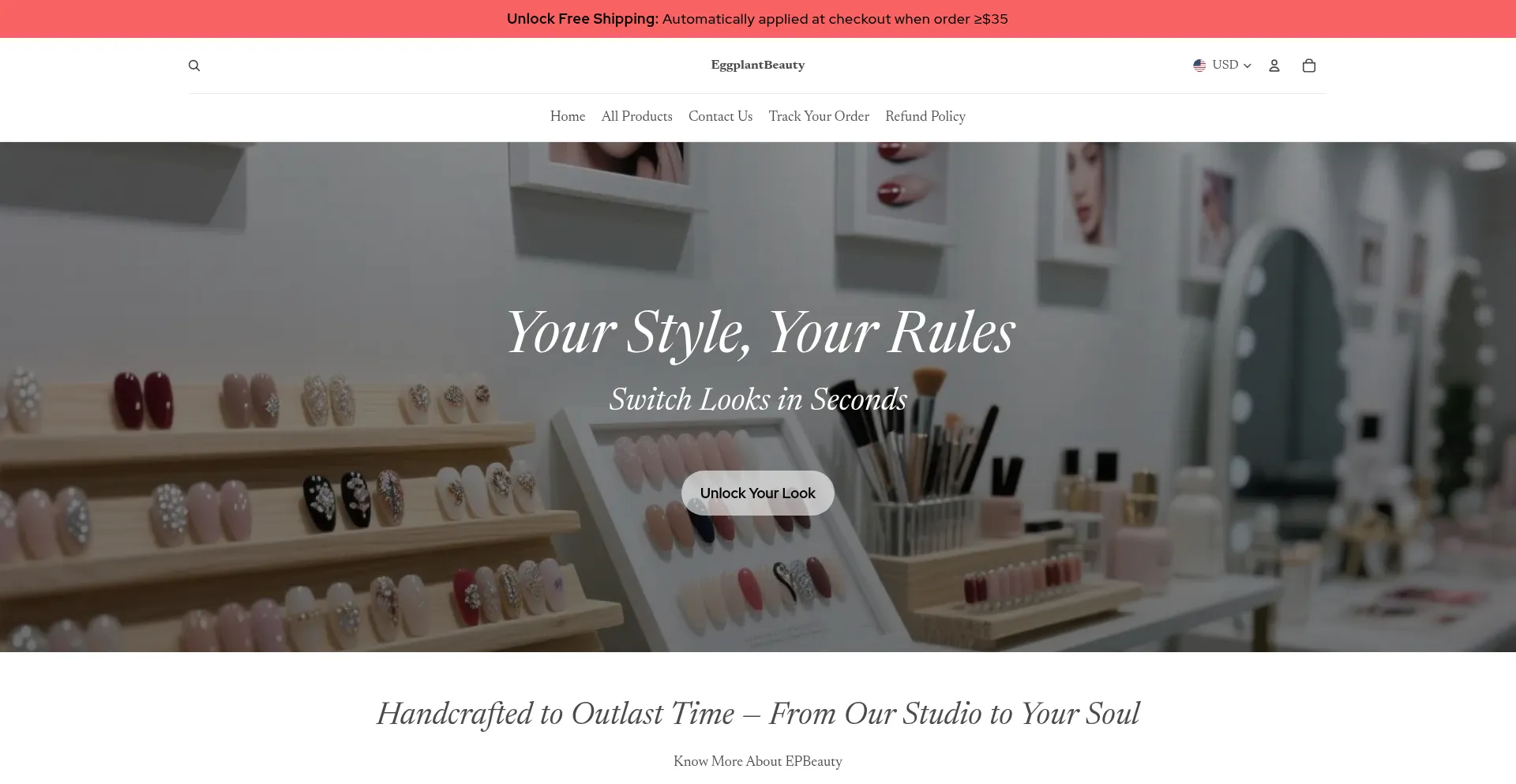 Website screenshot of Eggplantbeauty.com