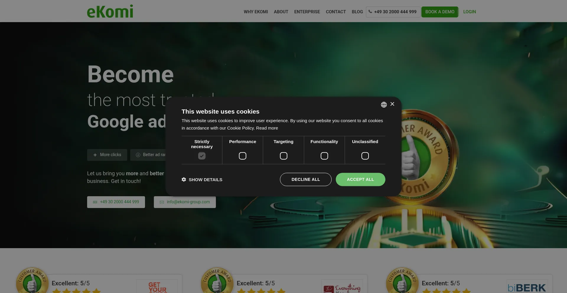Website screenshot of Ekomi.com