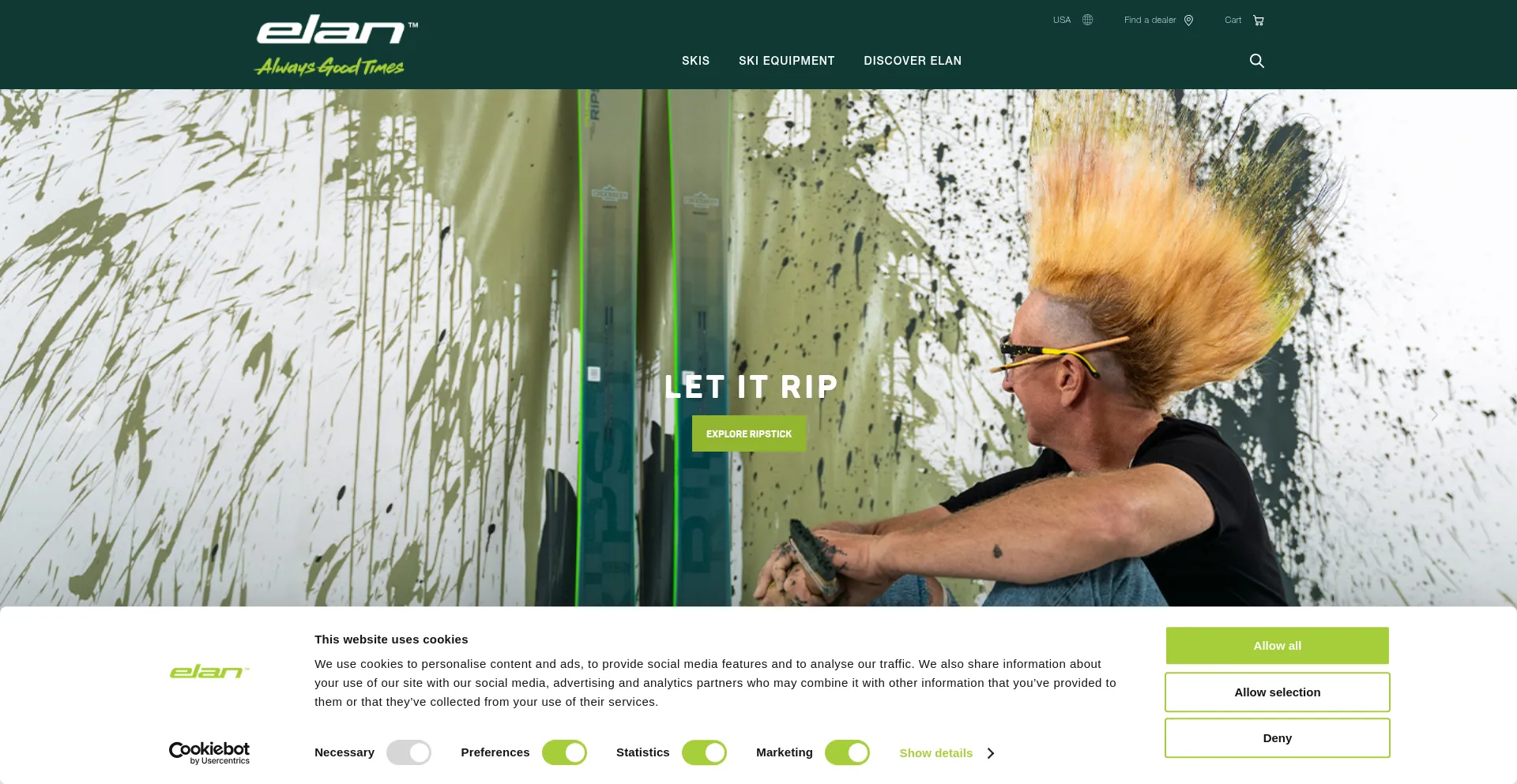 Website screenshot of Elansports.com