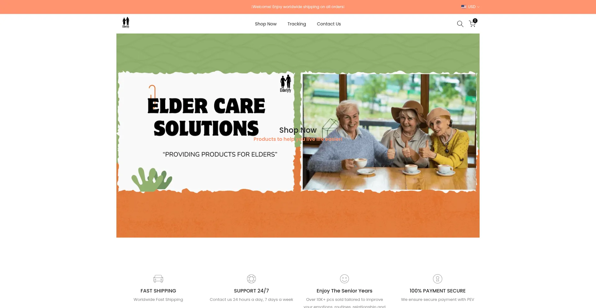 Website screenshot of Elderlyfy.com