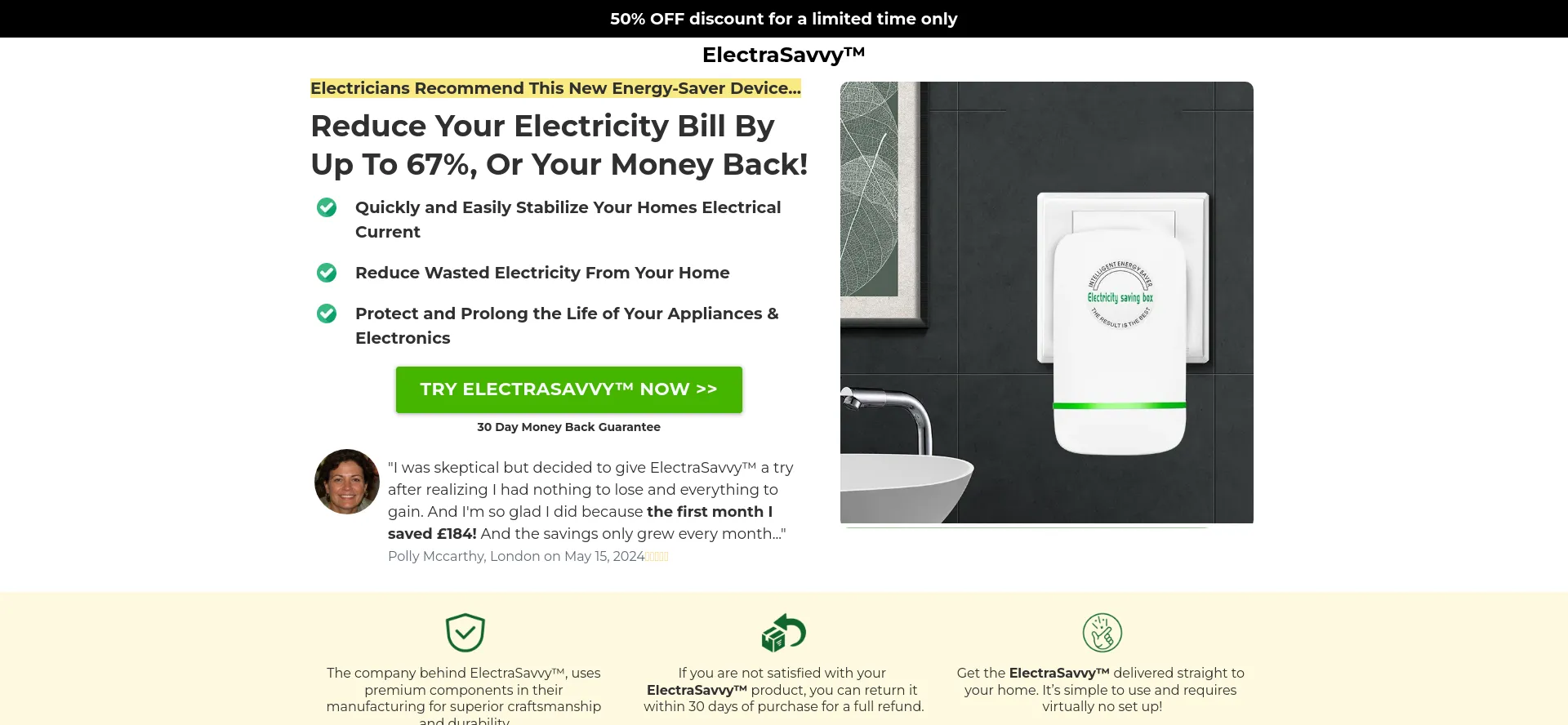 Website screenshot of Electrasavvy.com