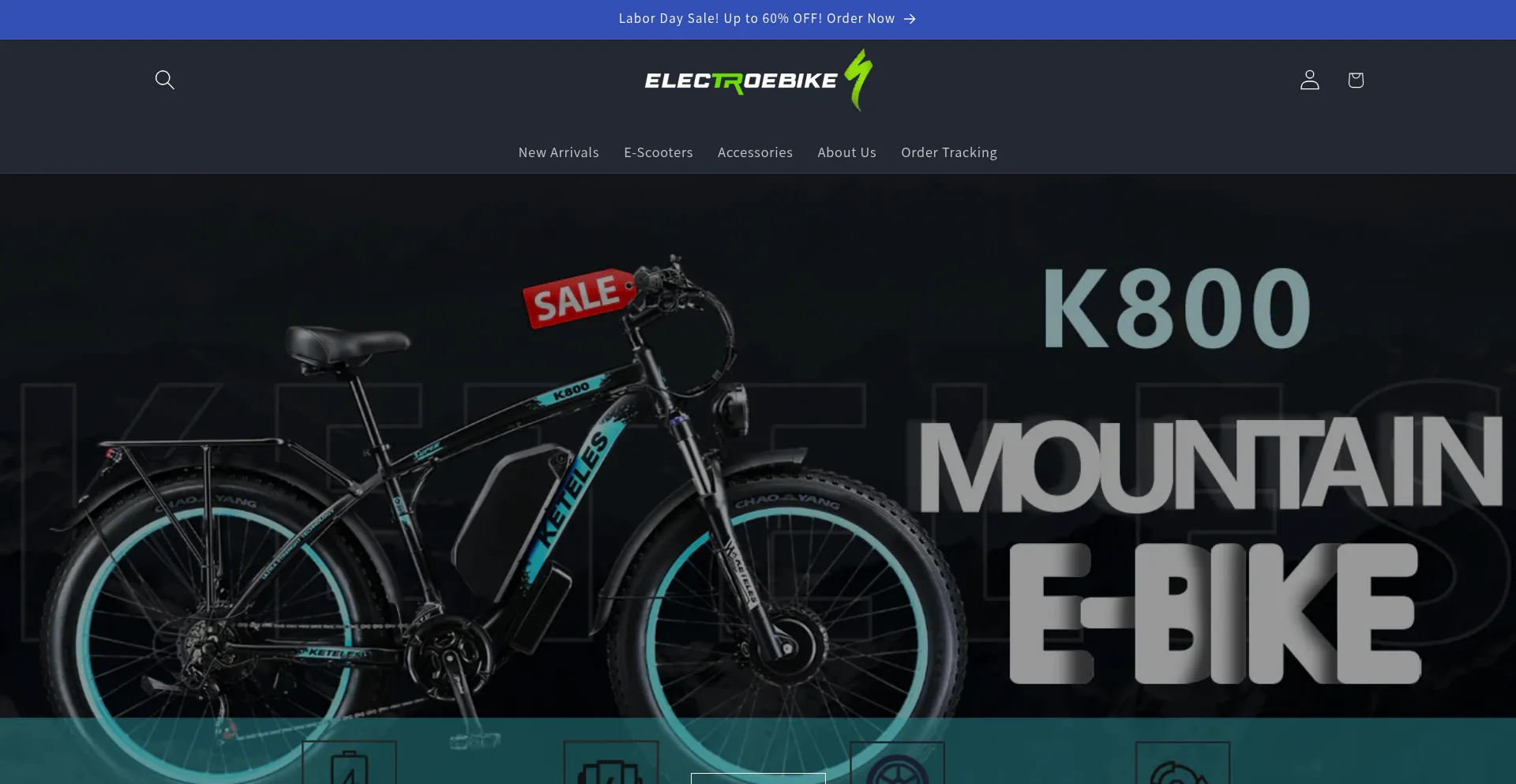 Website screenshot of Electroebike.com
